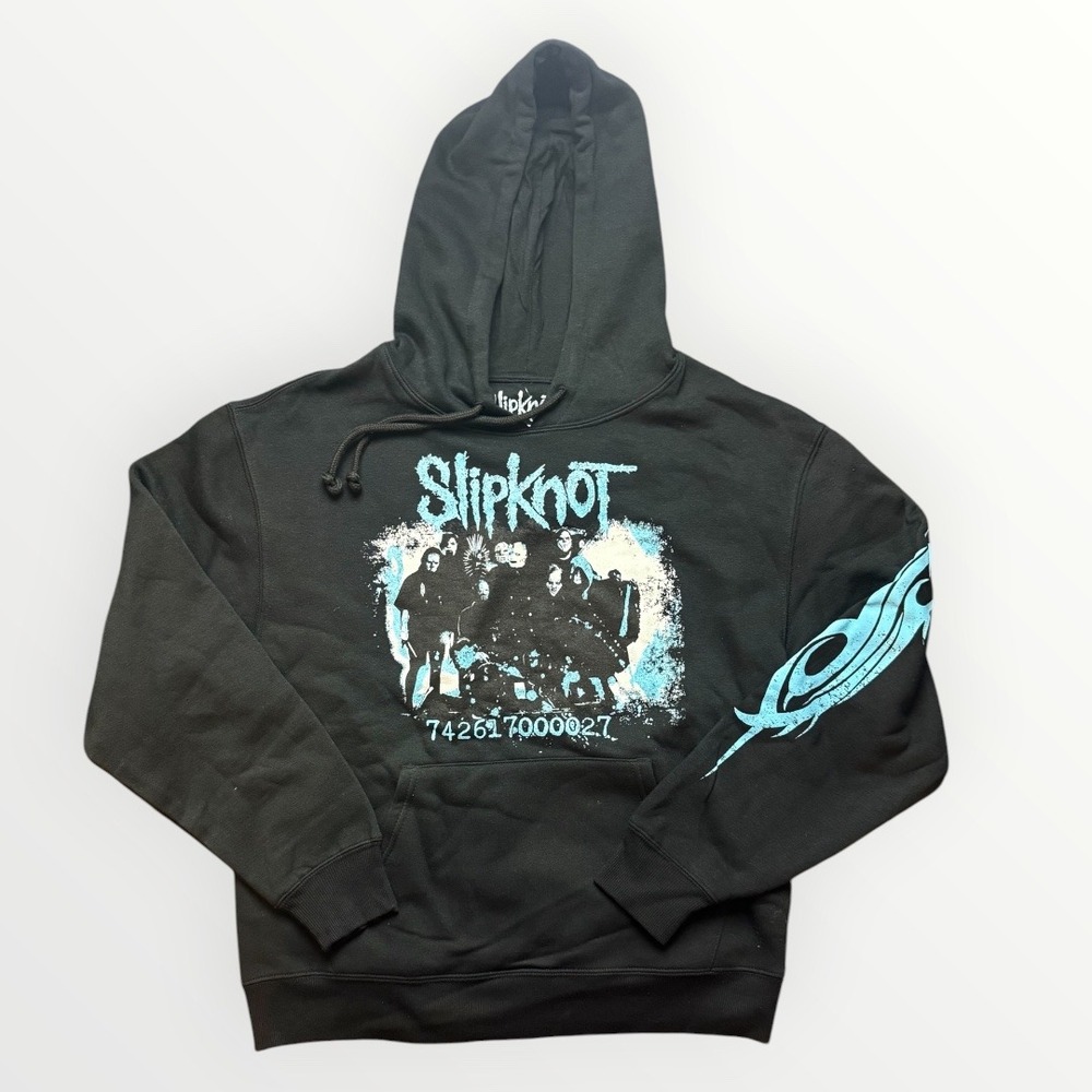 Slipknot Band Hoodie Black Blue Graphic Nonagram Logo Pullover Sweatshirt Medium